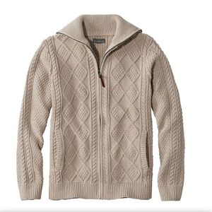 L.L. Bean Cotton Fisherman Sweater Full Zip Classic Cable Knit 100% Cotton L